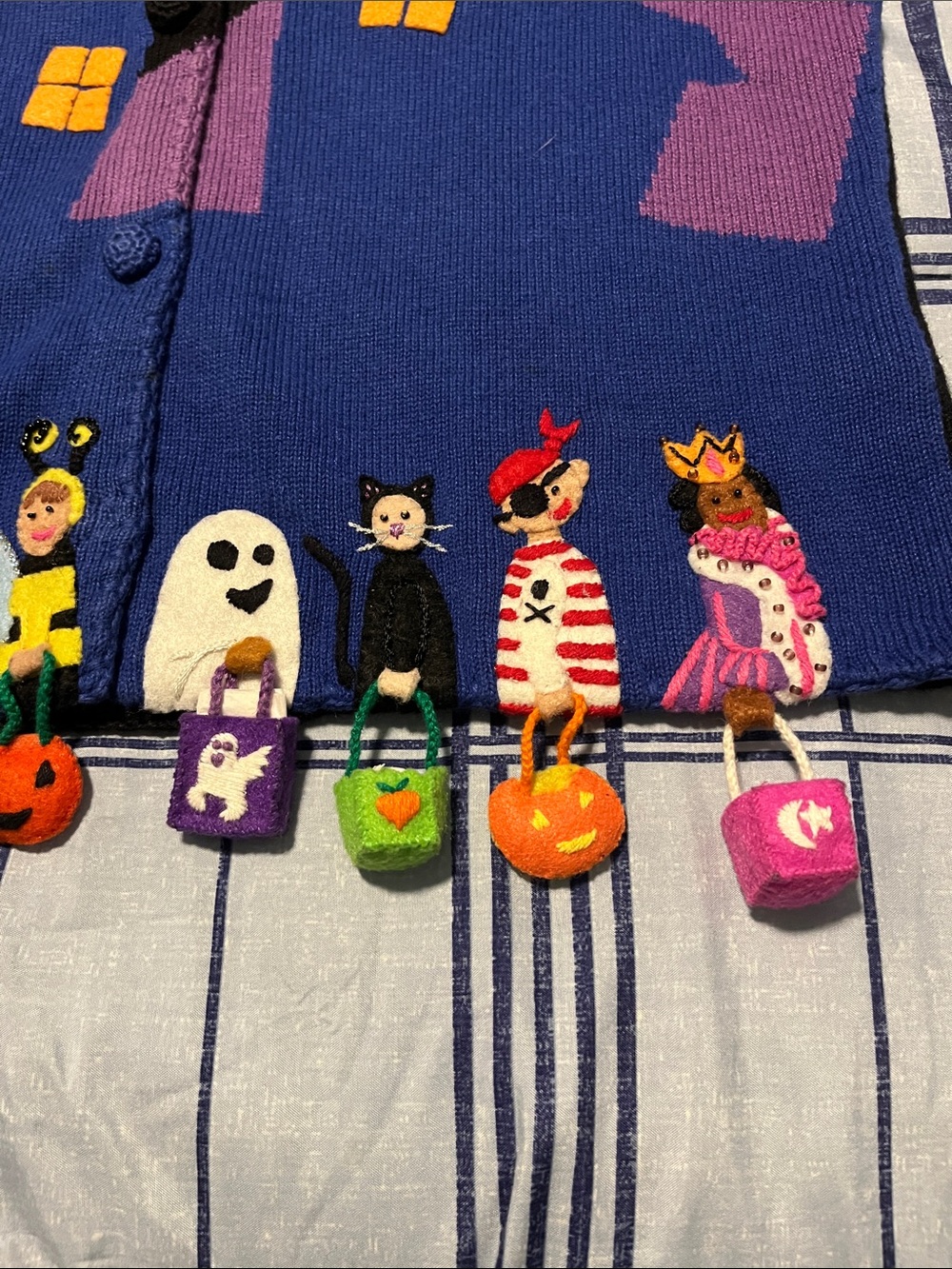 Michael Simon Halloween Haunted House Cardigan - Black, Purple, Blue - Picture 4 of 8